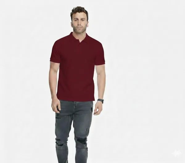 Maroon_Polycotton_Regular_Fit_Polo_Neck_T-Shirt_For_Men