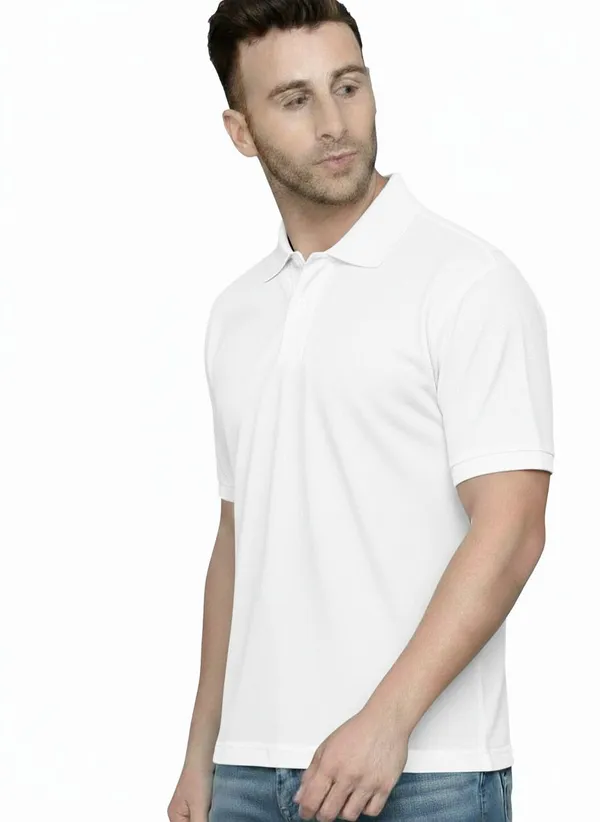 White_Polycotton_Regular_Fit_Polo_Neck_T-Shirt_For_Men