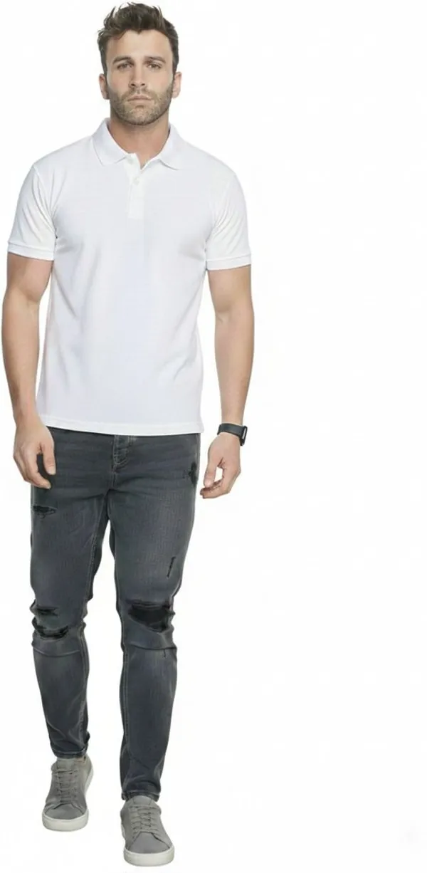 White_Polycotton_Regular_Fit_Polo_Neck_T-Shirt_For_Men