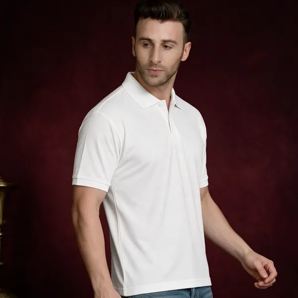 White_Polycotton_Regular_Fit_Polo_Neck_T-Shirt_For_Men