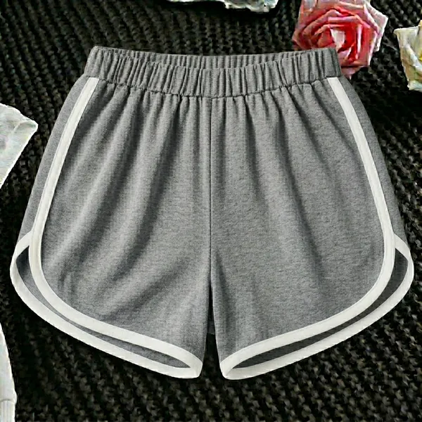 Black_And_Grey_Cotton_Blend_Regular_Shorts_For_Girls
