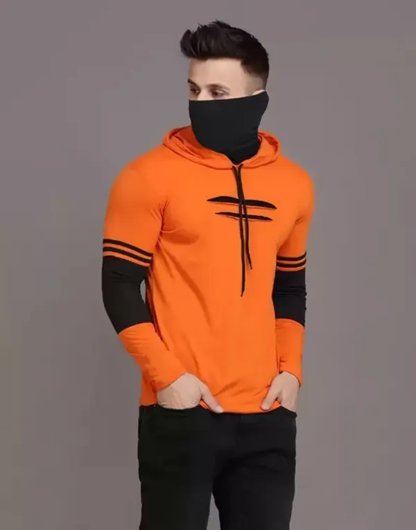 Orange_Black_Cotton_Blend_Regular_Fit_Hooded_T-Shirt_For_Men
