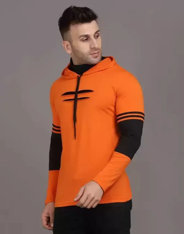 Orange_Black_Cotton_Blend_Regular_Fit_Hooded_T-Shirt_For_Men