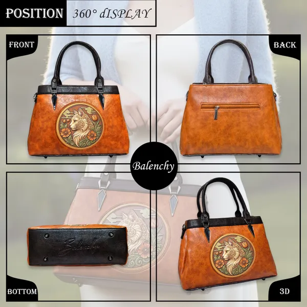 Premium_Vegan_Leather_Satchel_Bag_with_Artistic_Cat_Embossed_Design,_Handcrafted_Women’s_Designer_Handbag