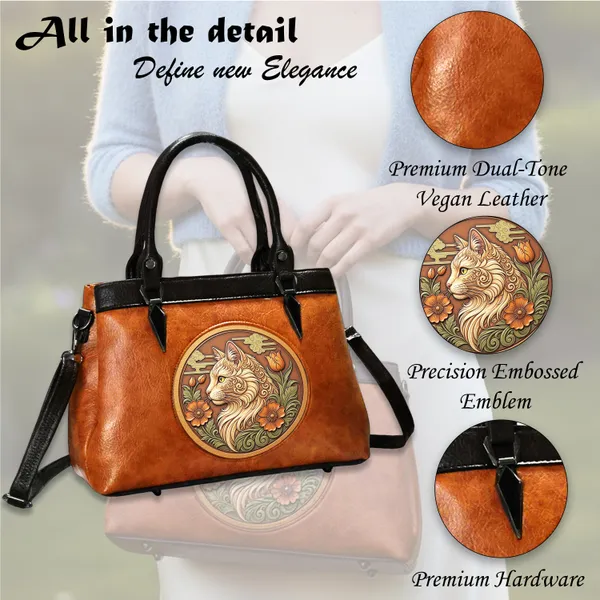 Premium_Vegan_Leather_Satchel_Bag_with_Artistic_Cat_Embossed_Design,_Handcrafted_Women’s_Designer_Handbag