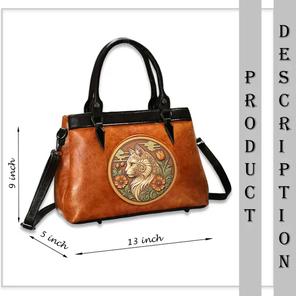 Premium_Vegan_Leather_Satchel_Bag_with_Artistic_Cat_Embossed_Design,_Handcrafted_Women’s_Designer_Handbag