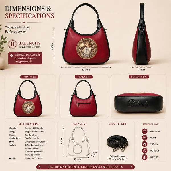 Balenchy_Women's_Maroon_Premium_Vegan_Leather_Shoulder_Bag_with_women_pampering__cat_Art_Medallion_|_Stylish_Designer_Handbag_for_Women_|_Adjustable_Sling_Strap