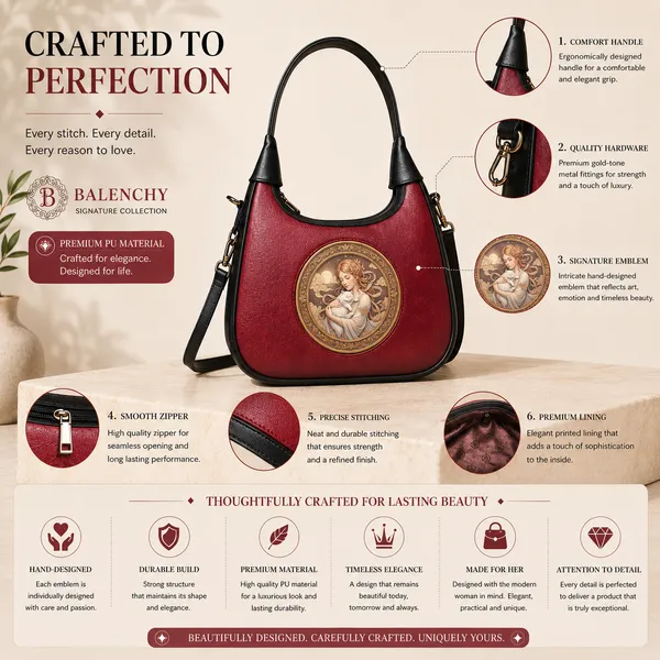 Balenchy_Women's_Maroon_Premium_Vegan_Leather_Shoulder_Bag_with_women_pampering__cat_Art_Medallion_|_Stylish_Designer_Handbag_for_Women_|_Adjustable_Sling_Strap
