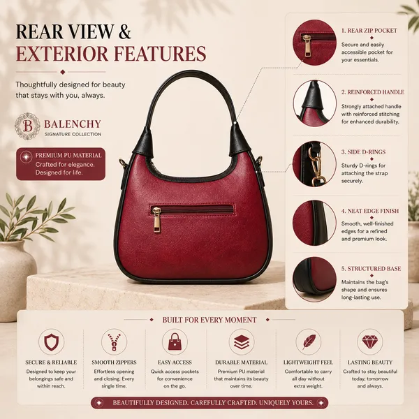 Balenchy_Women's_Maroon_Premium_Vegan_Leather_Shoulder_Bag_with_women_pampering__cat_Art_Medallion_|_Stylish_Designer_Handbag_for_Women_|_Adjustable_Sling_Strap