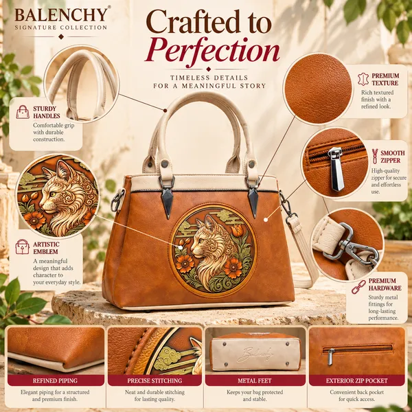 Balenchy_The_Cat_Satchel_—_Wearable_Art_Handbag_for_Women_|_The_Cat_Medallion_|_Cognac_Brown_|_Signature_Collection