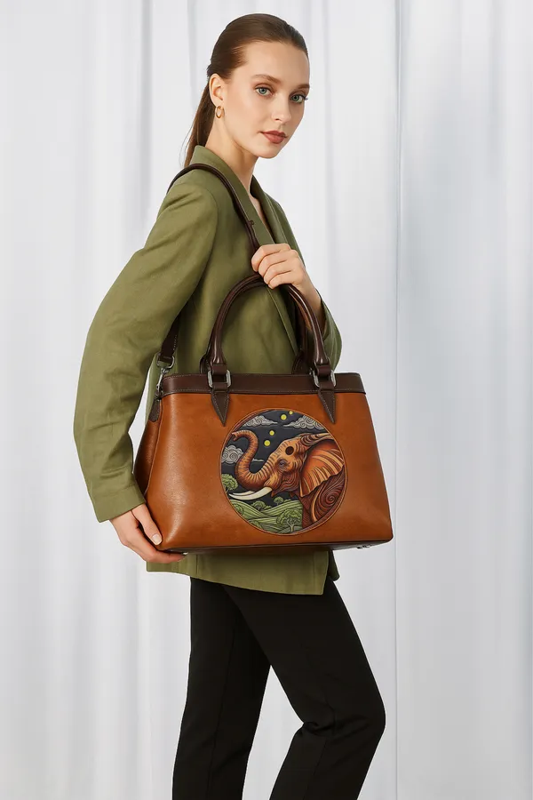Balenchy_Vegan_Leather_Satchel_Bag_with_Artistic_Elephant_Embossed_Design_Premium_Handcrafted_Women’s_Handbag