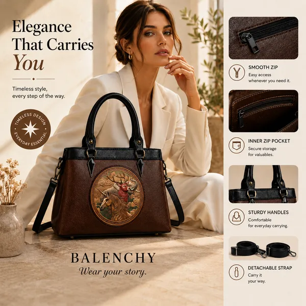 Brown_Vegan_Leather_Satchel_Bag_with_Artistic_Unicorn_&_Deer_&_Elephant_Embossed_Design__Premium_Handcrafted_Women’s_Designer_Handbag