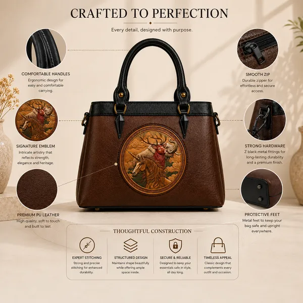 Brown_Vegan_Leather_Satchel_Bag_with_Artistic_Unicorn_&_Deer_&_Elephant_Embossed_Design__Premium_Handcrafted_Women’s_Designer_Handbag