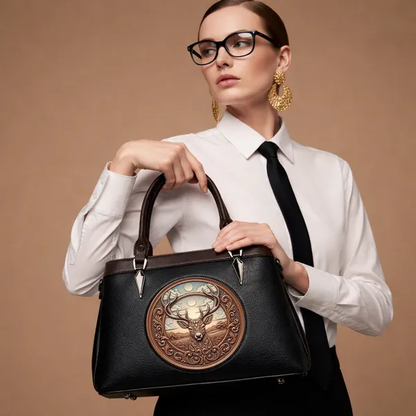 Black_Vegan_Leather_Satchel_Bag_with_Artistic_Deer_Embossed_Design_Premium_Handcrafted_Women’s_Handbag