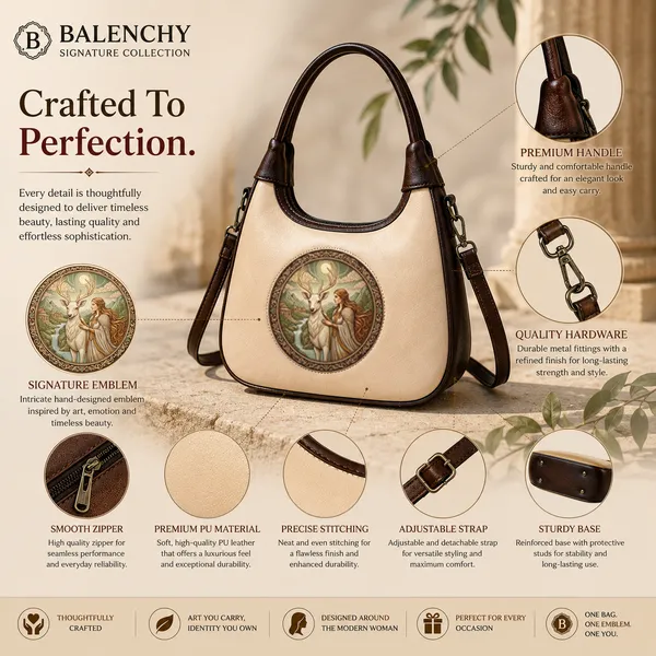 Balenchy_Women's_Ivory_Premium_Vegan_Leather_Shoulder_Bag_with_Women__with_Deer_Art_Medallion_|_Stylish_Designer_Handbag_for_Women_|_Adjustable_Sling_Strap