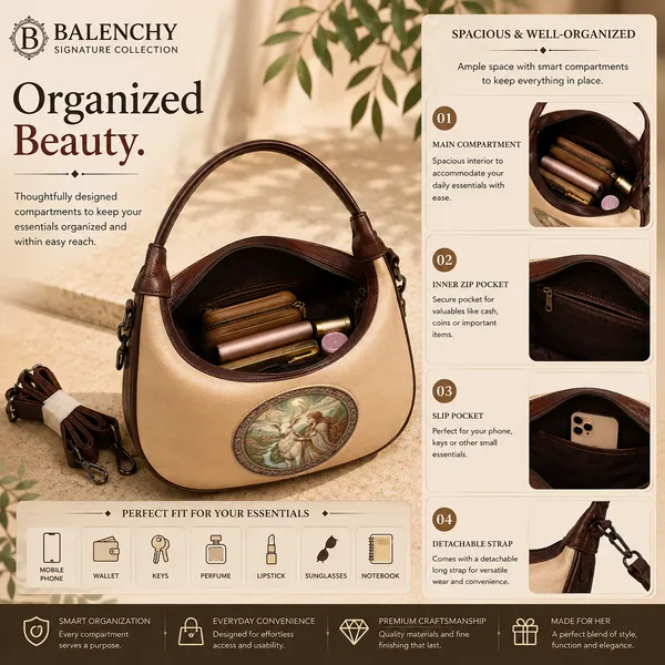Balenchy_Women's_Ivory_Premium_Vegan_Leather_Shoulder_Bag_with_Women__with_Deer_Art_Medallion_|_Stylish_Designer_Handbag_for_Women_|_Adjustable_Sling_Strap