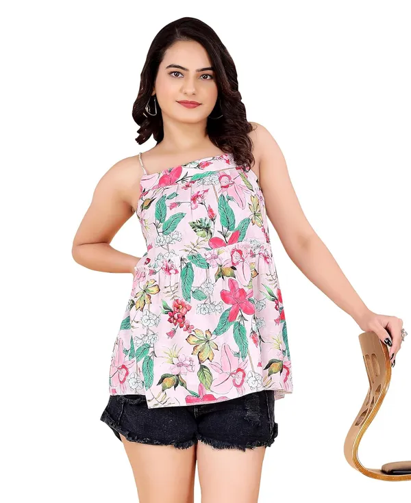 White_Rayon_Tunic_Shirt_For_Women_|_Sleeveless_Sweetheart_Neck