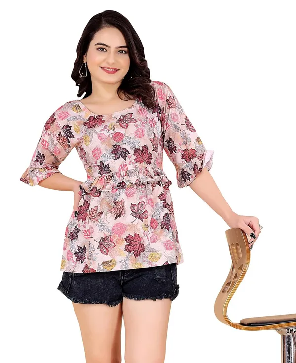 Multicolor_Reyon__Top_For_Women_|_3/4_Sleeve_Round_Neck