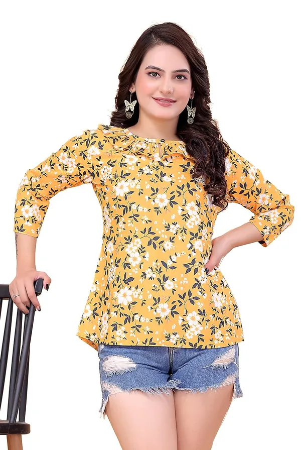 Yellow_Summercool_Top_For_Women_|_Regular_Fit_3/4_Sleeve_Round_Neck