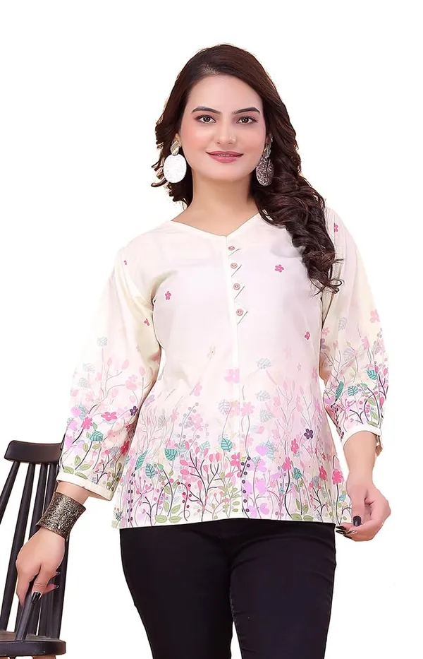 Cream_Summer_Cool_Top_For_Women_|__Regular_Fit_Long_Sleeve_V-Neck