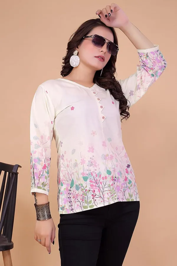 Cream_Summer_Cool_Top_For_Women_|__Regular_Fit_Long_Sleeve_V-Neck