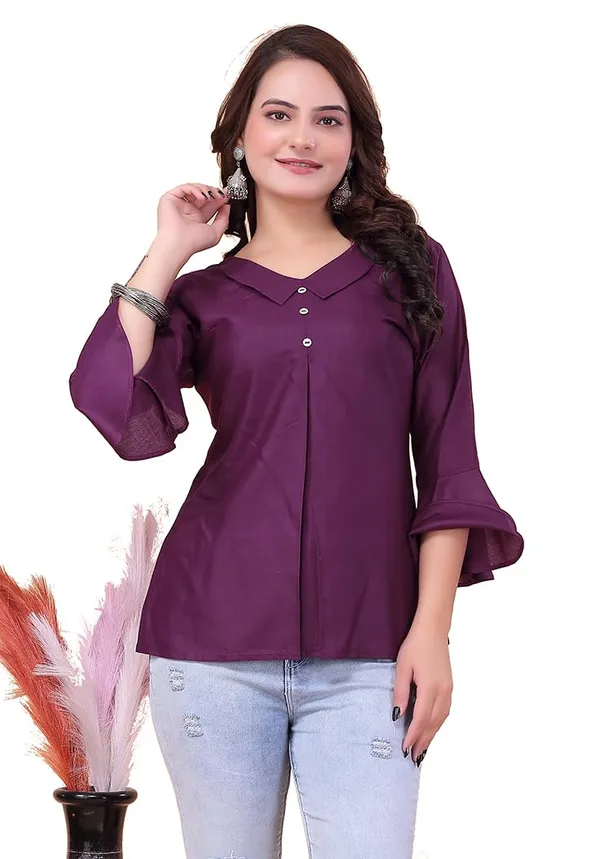 Wine_Pure_Rayon__Top_For_Women_|_Balloon_Sleeve_V-Neck