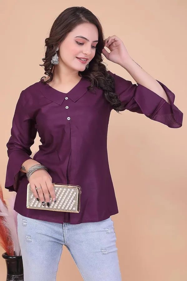 Wine_Pure_Rayon__Top_For_Women_|_Balloon_Sleeve_V-Neck