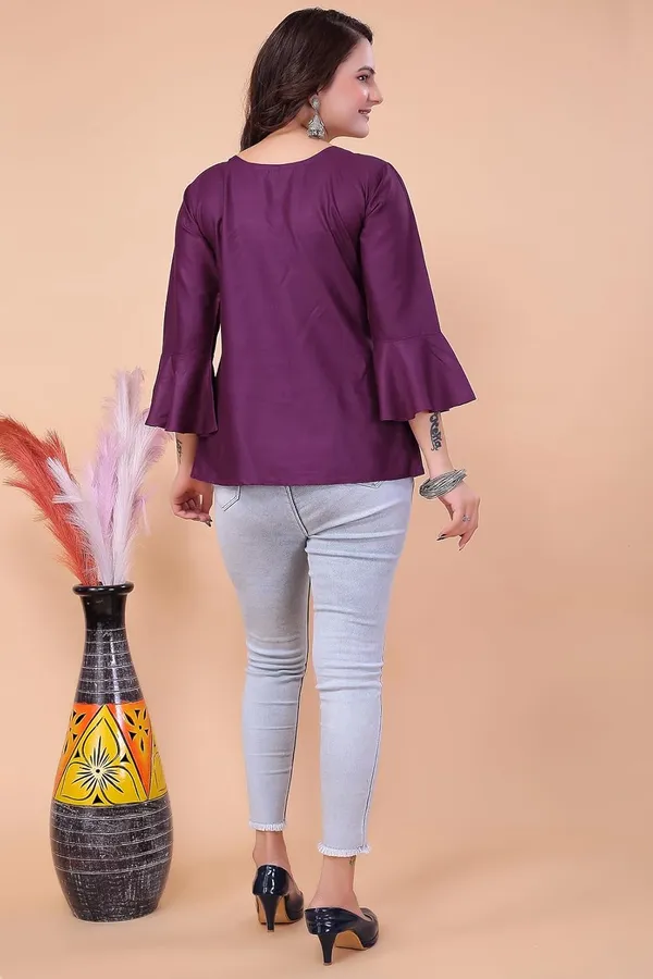 Wine_Pure_Rayon__Top_For_Women_|_Balloon_Sleeve_V-Neck