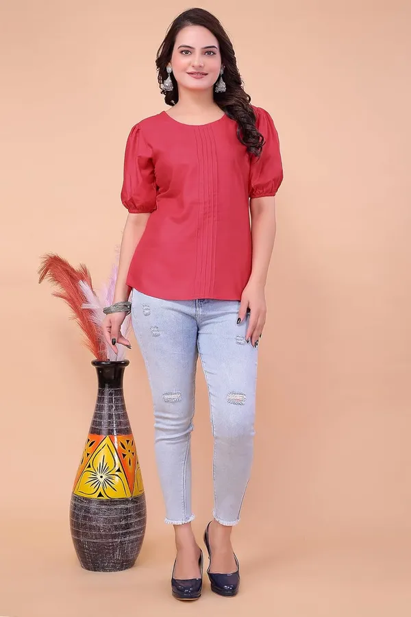 Rani_Pink_Viscose_Rayon__Top_For_Women_|_Regular_Fit_Balloon_Sleeve_Sweetheart_Neck