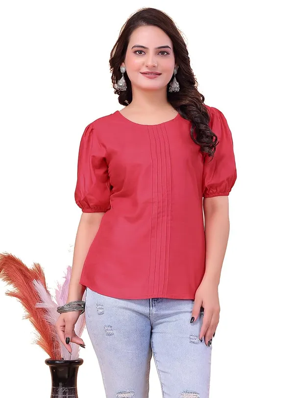 Rani_Pink_Viscose_Rayon__Top_For_Women_|_Regular_Fit_Balloon_Sleeve_Sweetheart_Neck
