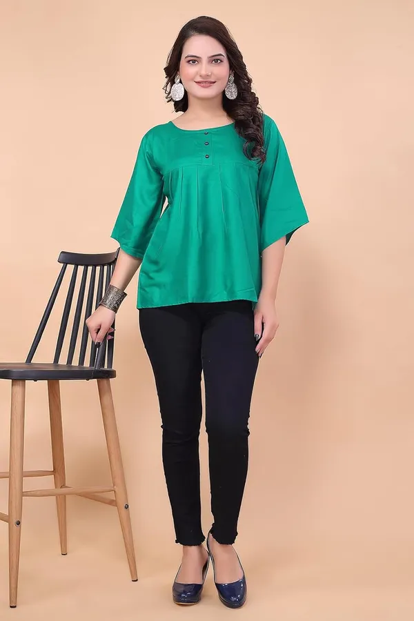 Rama_Green_100%_Rayon_Top_For_Women_|_Regular_Fit_3/4_Sleeve_Round_Neck