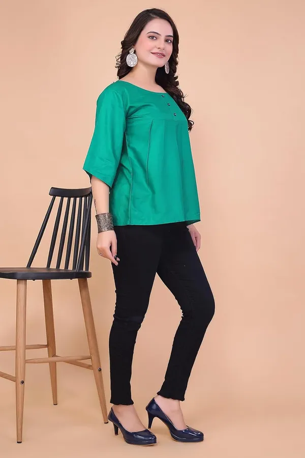 Rama_Green_100%_Rayon_Top_For_Women_|_Regular_Fit_3/4_Sleeve_Round_Neck