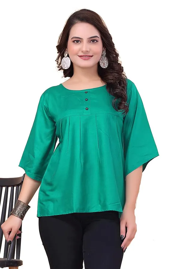 Rama_Green_100%_Rayon_Top_For_Women_|_Regular_Fit_3/4_Sleeve_Round_Neck