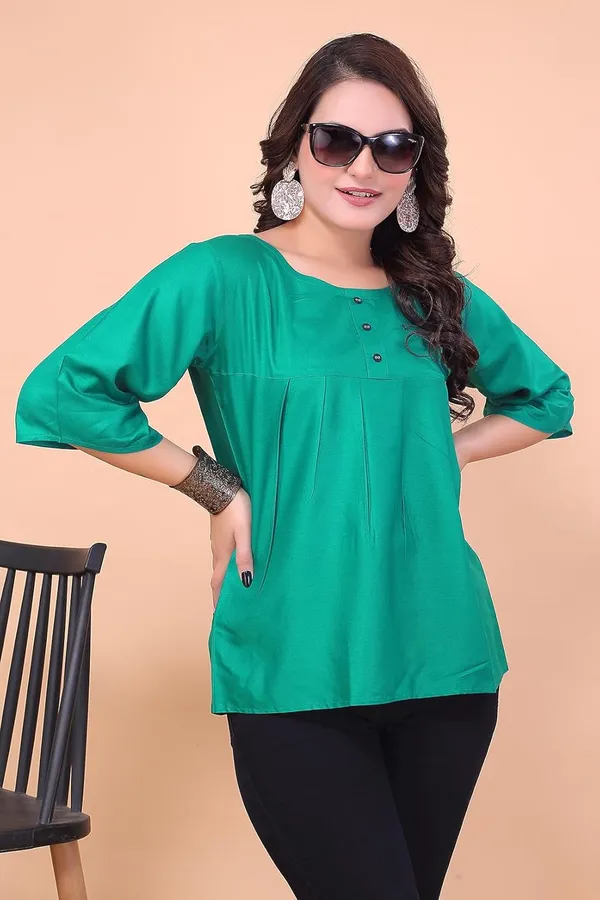 Rama_Green_100%_Rayon_Top_For_Women_|_Regular_Fit_3/4_Sleeve_Round_Neck