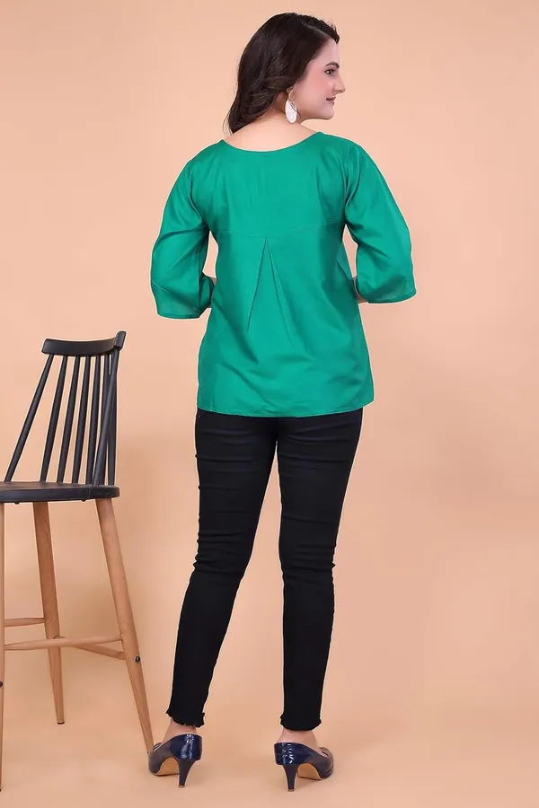 Rama_Green_100%_Rayon_Top_For_Women_|_Regular_Fit_3/4_Sleeve_Round_Neck