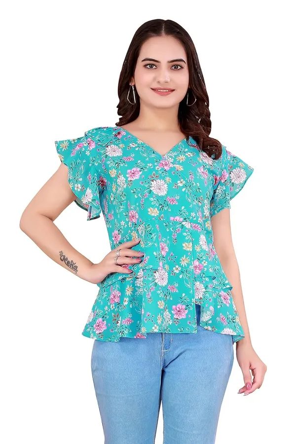 Blue_Sumer_Cool__Top_For_Women_|_Regular_Fit_Flutter_Sleeve_V-Neck