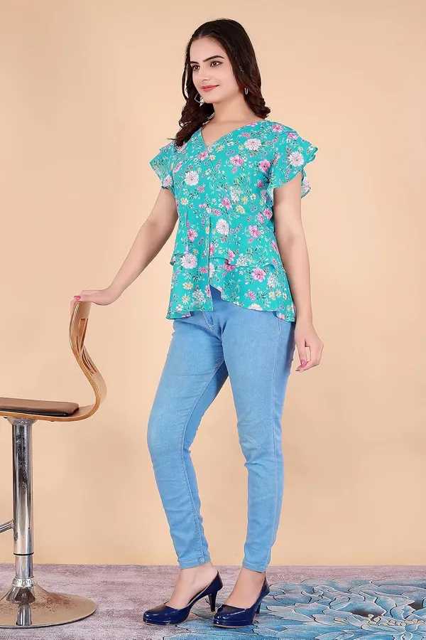 Blue_Sumer_Cool__Top_For_Women_|_Regular_Fit_Flutter_Sleeve_V-Neck