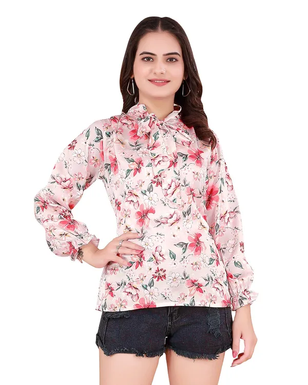 Multicolor_Cotton_Satin_Tunic_Shirt_For_Women_|_Regular_Fit_Balloon_Sleeve_High_Neck