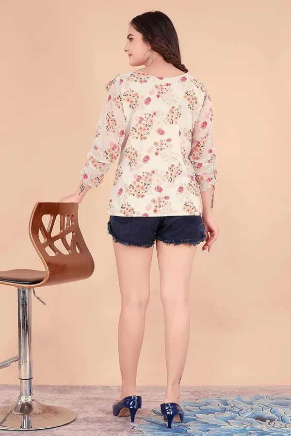 White_Georgette___Tunic_Shirt_For_Women_|_3/4_Sleeve_V-Neck