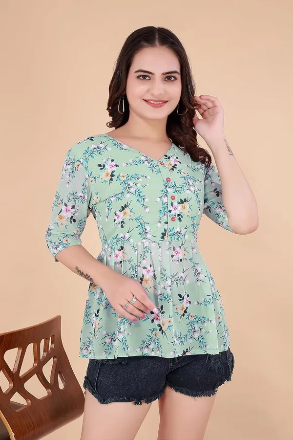 Pista_Georgette_Shirt_For_Women_|_Regular_Fit_3/4_Sleeve_V-Neck_Tunic