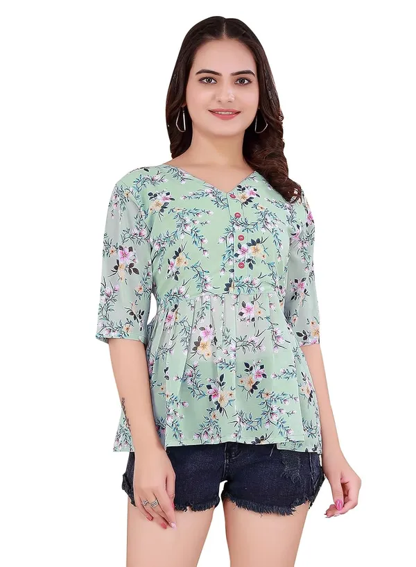 Pista_Georgette_Shirt_For_Women_|_Regular_Fit_3/4_Sleeve_V-Neck_Tunic