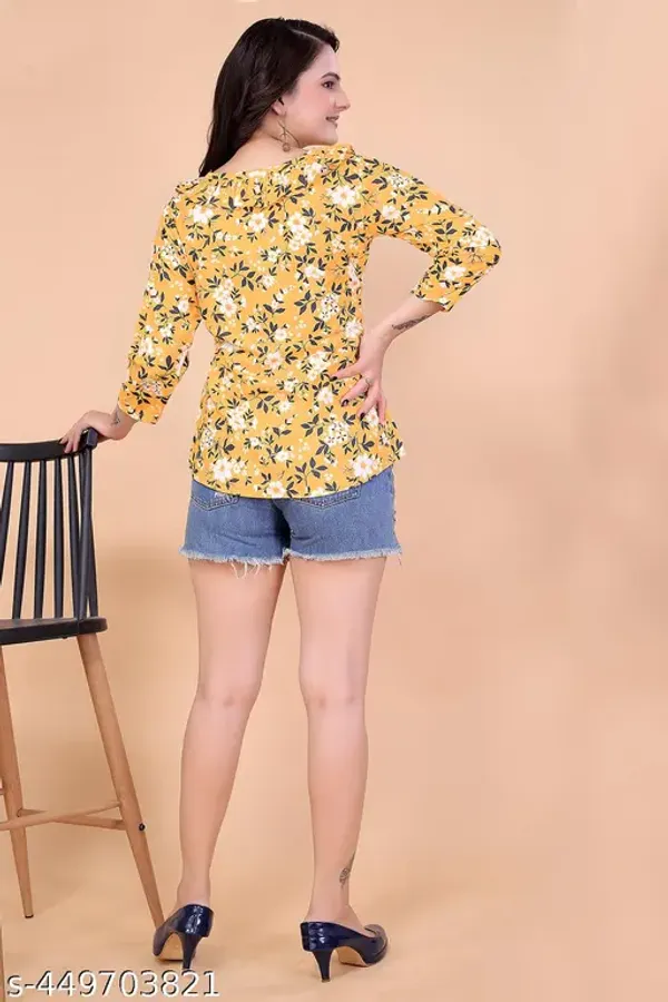 Yellow_Summercool_Top_For_Women_|_Regular_Fit_3/4_Sleeve_Round_Neck