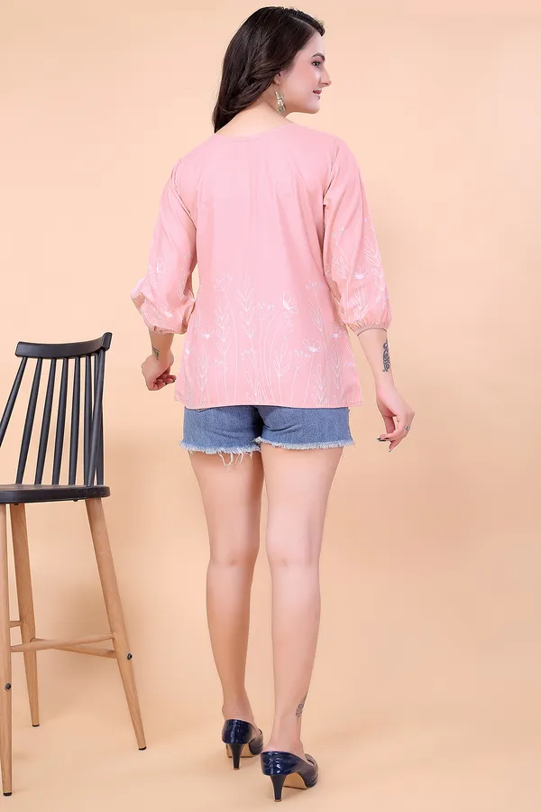 Pink_Summer_Cool__Top_For_Women_|_Regular_Fit3/4_Sleeve__V_Neck