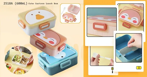 Multicolor_Cute_Cartoon_Shape_Lunch_Box_With_Fork_Tiffin_Box_For__,_Adults_Multipurpose_For_School_Office_600_Ml