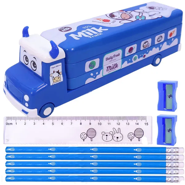 Multicolor_Milk_Truck_Metal_Pencil_Box_With_Moving_Tyres,_Sharpners_And_Pencils_Included_For___Best_Return_Gifts_For_Children_(Blue)