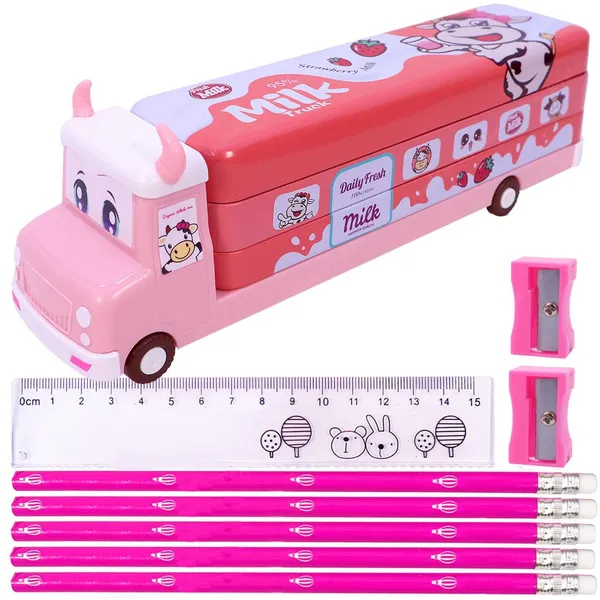 Multicolor_Milk_Truck_Metal_Pencil_Box_With_Moving_Tyres,_Sharpners_And_Pencils_Included_For___Best_Return_Gifts_For_Children_(Blue)