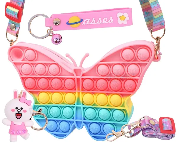 Multicolor_Pop_It_Shape_Sling_Bag_For_Girls,Silicone_Shoulder_Sling_Bag_With_Keychain_For_Girls,_Boys_,__Butterfly_Bag,Birthday_Gift_For_Girls