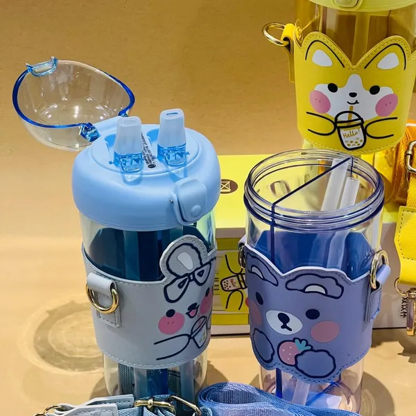 Multicolor_Sipper_Bottle_For___2_In_1_Water_Bottle,Tumbler_With_Straw_And_Sipper_With_Adjustable_Strap,Bpa_Free_Water_Bottle,School_Bottle_For___(530_Ml)()_(Blue)
