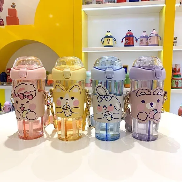 Multicolor_Sipper_Bottle_For___2_In_1_Water_Bottle,Tumbler_With_Straw_And_Sipper_With_Adjustable_Strap,Bpa_Free_Water_Bottle,School_Bottle_For___(530_Ml)()