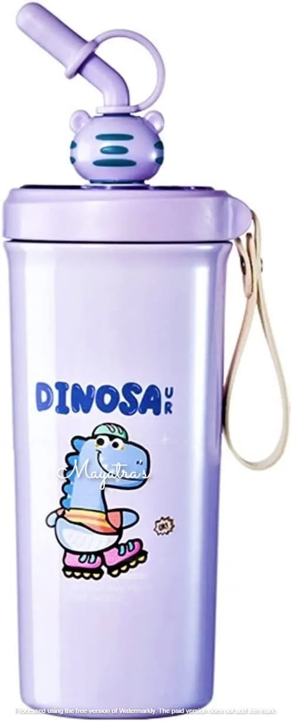 PURPLE_Cartoon_Design_Stainless_Steel_Insulated_Double_Wall_Flask_Bottle_For_Kid'S._Hot_And_Cold_Beverages_Thermos_Flask_With_Sipper_And_Straw,Lightweight,_Leakproof_Lid(480Ml)_(Purple)